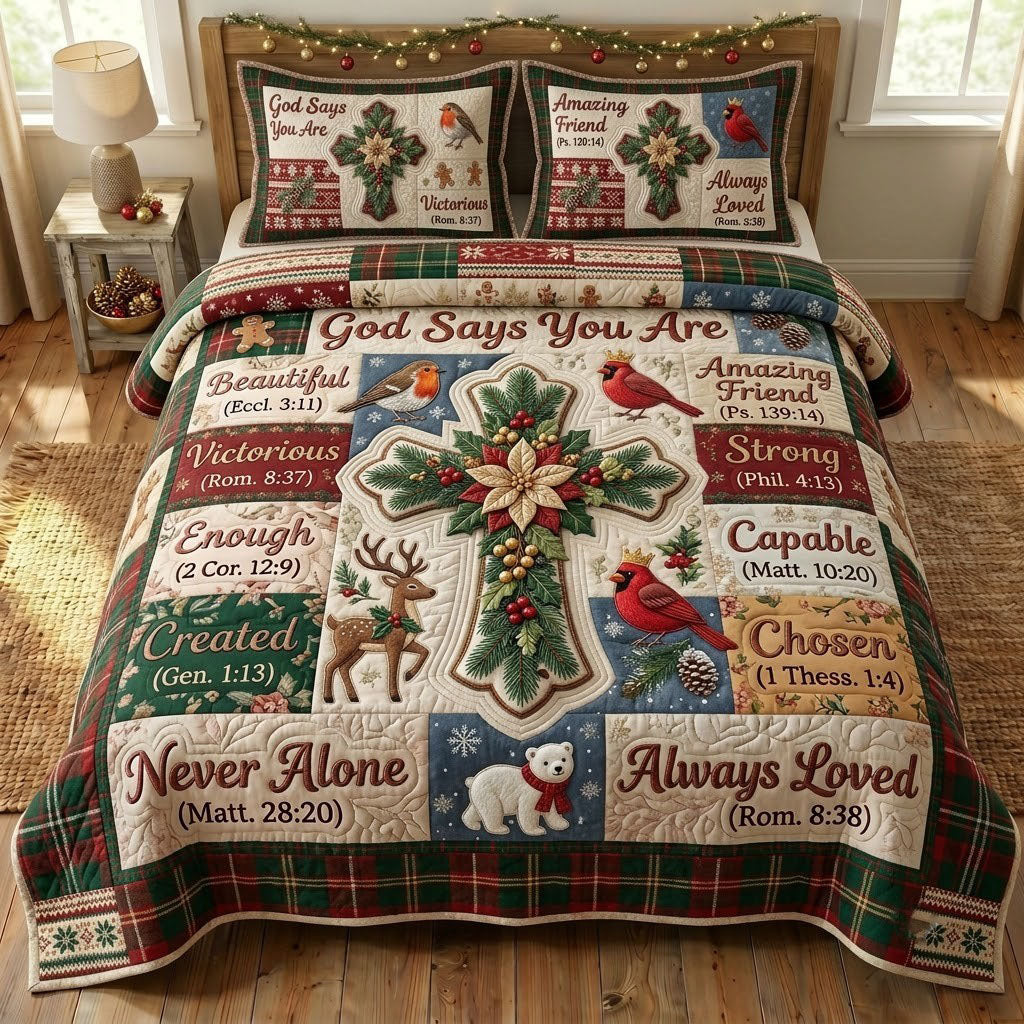 Floral Bible 3 Piece Quilted Bedding Set Christmas Gift For Christians