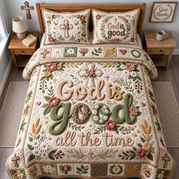 God Is Good Crochet 3 Piece Quilted Bedding Set Gift For Christians