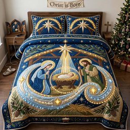 The Light of Bethlehem 3 Piece Quilted Bedding Set Gift For Christians