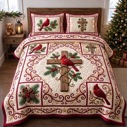 Cardinal Faith 3 Piece Quilted Bedding Set Gift For Bird Lovers