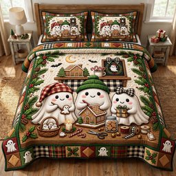 Ghost 3 Piece Quilted Bedding Set Christmas Gift For Holiday Decor Lovers