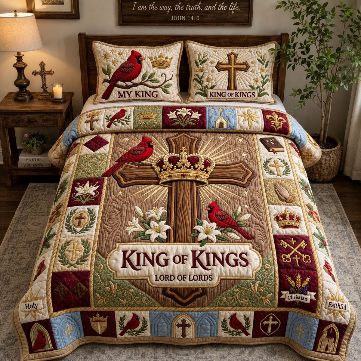 King of Kings Hummingbird 3 Piece Quilted Bedding Set Gift For Bird Lovers