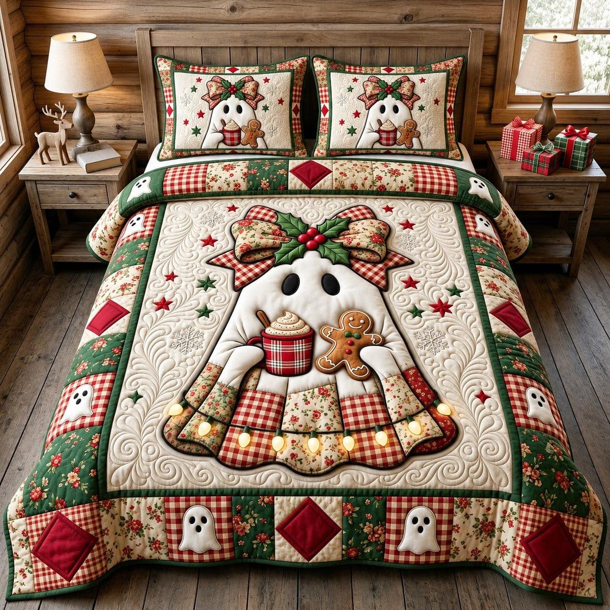 Ghost 3 Piece Quilted Bedding Set Christmas Gift For Holiday Decor Lovers