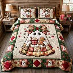Ghost 3 Piece Quilted Bedding Set Christmas Gift For Holiday Decor Lovers