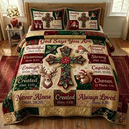 Floral Bible 3 Piece Quilted Bedding Set Christmas Gift For Christians