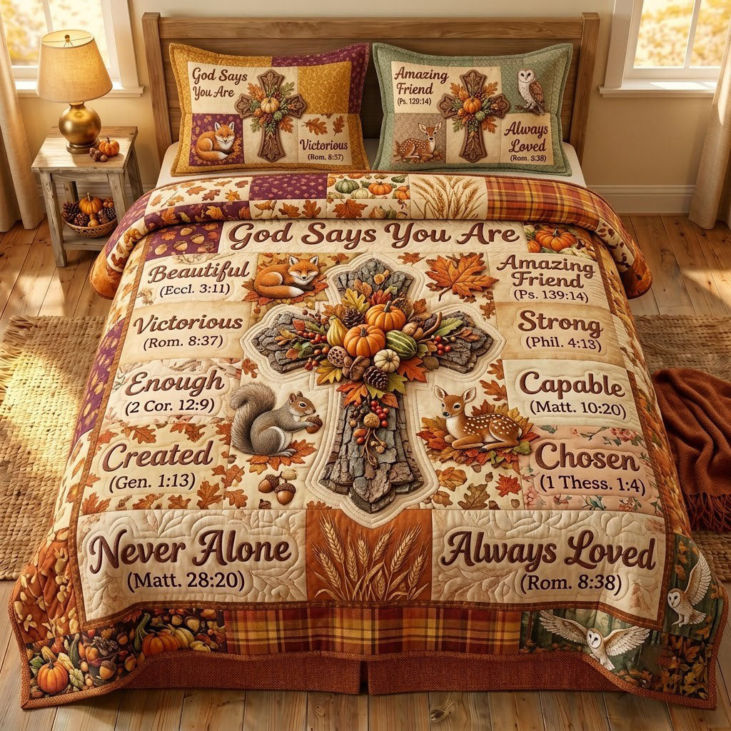 Autumn Floral Bible 3 Piece Quilted Bedding Set Gift For Christians