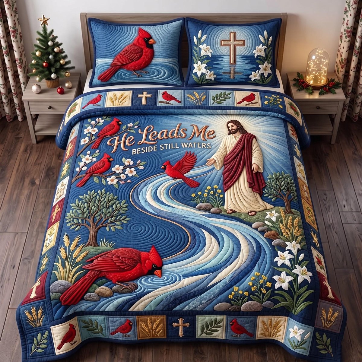 River Faith Cardinal 3 Piece Quilted Bedding Set Gift For Christians