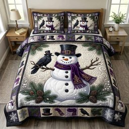 Gothmas Snowman 3 Piece Quilted Bedding Set Gift For Holiday Decor Lovers