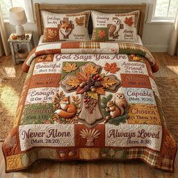 Autumn Floral Bible 3 Piece Quilted Bedding Set Gift For Christians