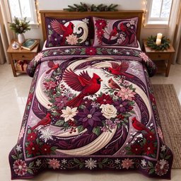 Cardinal Garden 3 Piece Quilted Bedding Set Gift For Bird Lovers