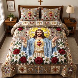 Pearl Blessings Christian 3 Piece Quilted Bedding Set Gift For Christians