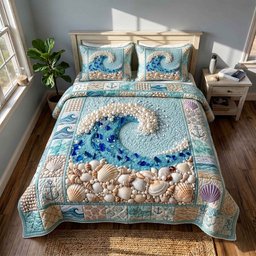 Pearl Coastal Whisper Beach 3 Piece Quilted Bedding Set Gift For Beach Lovers