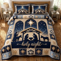 Nativity Scene Christian 3 Piece Quilted Bedding Set Gift For Christians