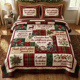 Floral Bible 3 Piece Quilted Bedding Set Christmas Gift For Christians