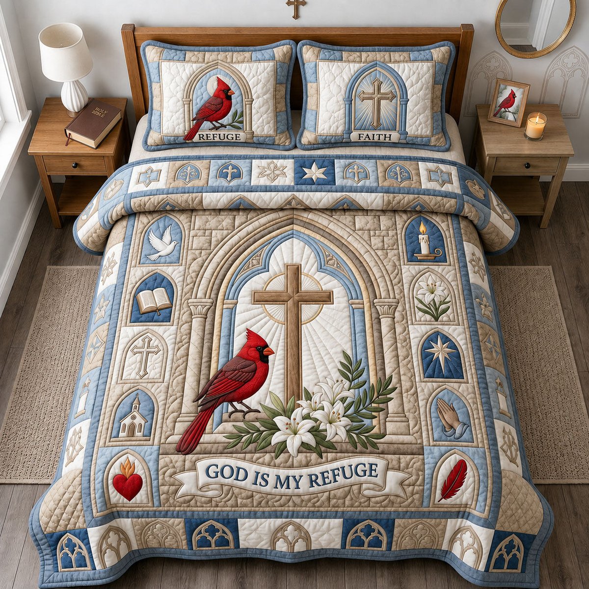 God Is My Refuse 3 Piece Quilted Bedding Set Gift For Christians