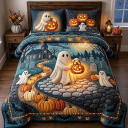 Ghostly Graveyard Nights 3 Piece Quilted Bedding Set Gift For Gothic Decor Lovers