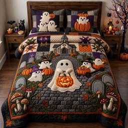 Ghostly Graveyard Nights 3 Piece Quilted Bedding Set Gift For Gothic Decor Lovers