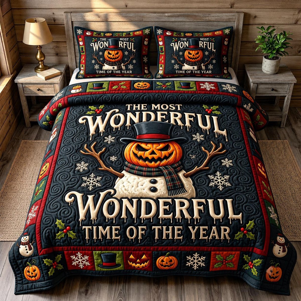 Gothmas Snowman 3 Piece Quilted Bedding Set Gift For Holiday Decor Lovers