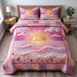 Pearl Coastal Whisper Beach 3 Piece Quilted Bedding Set Gift For Beach Lovers