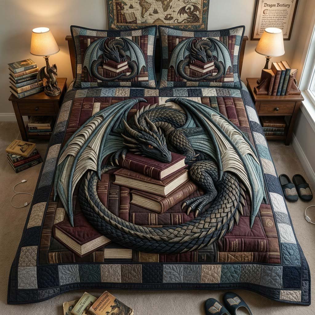 Wing of Dominion Dragon 3 Piece Quilted Bedding Set Gift For Gothic Decor Lovers