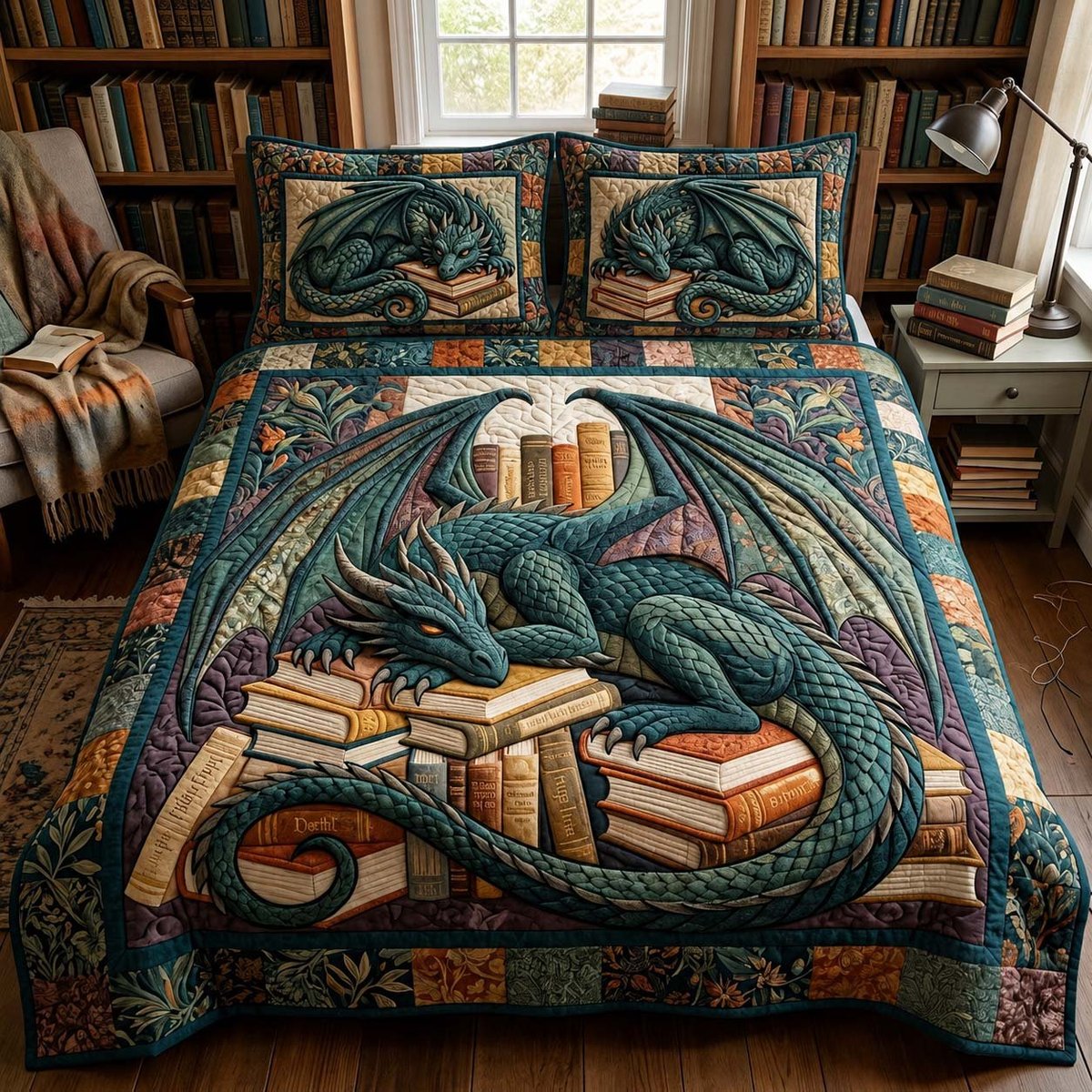 Wing of Dominion Dragon 3 Piece Quilted Bedding Set Gift For Gothic Decor Lovers