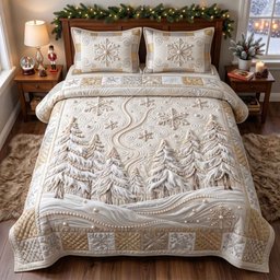 Pearl Winter Wonderland 3 Piece Quilted Bedding Set Christmas Gift For Holiday Decor Lovers