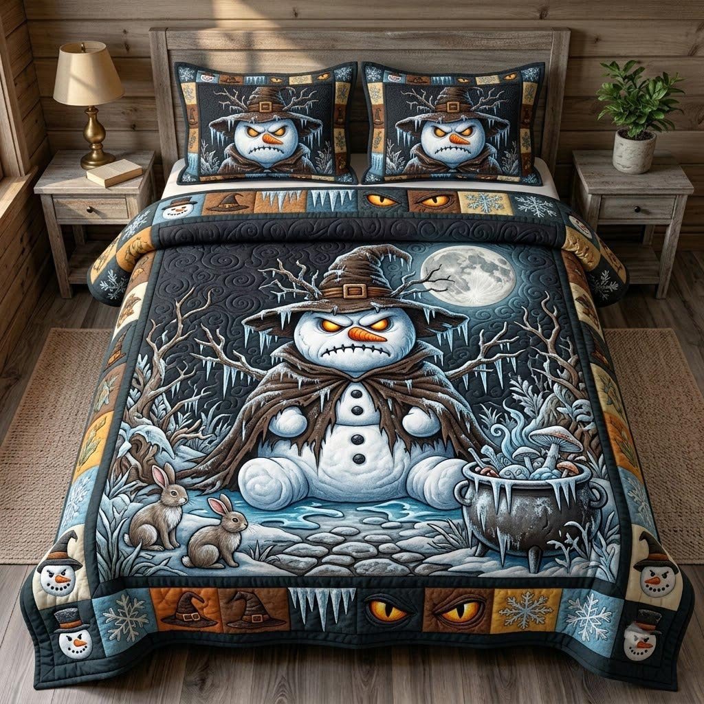Gothmas Snowman 3 Piece Quilted Bedding Set Gift For Holiday Decor Lovers