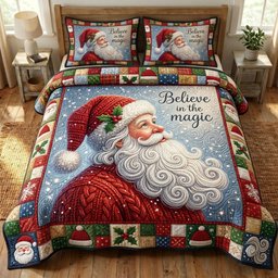 Santa Claus 3 Piece Quilted Bedding Set Christmas Gift For Holiday Decor Lovers