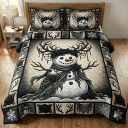 Gothmas Snowman 3 Piece Quilted Bedding Set Gift For Holiday Decor Lovers