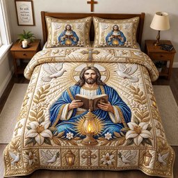 Pearl Blessings Christian 3 Piece Quilted Bedding Set Gift For Christians
