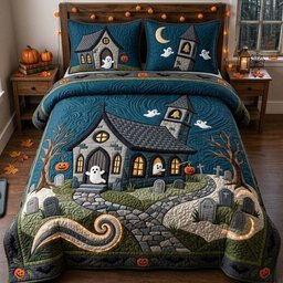 Ghostly Graveyard Nights 3 Piece Quilted Bedding Set Gift For Gothic Decor Lovers