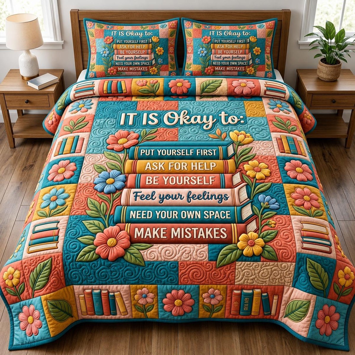 Book Lover 3 Piece Quilted Bedding Set Gift For Book Lovers