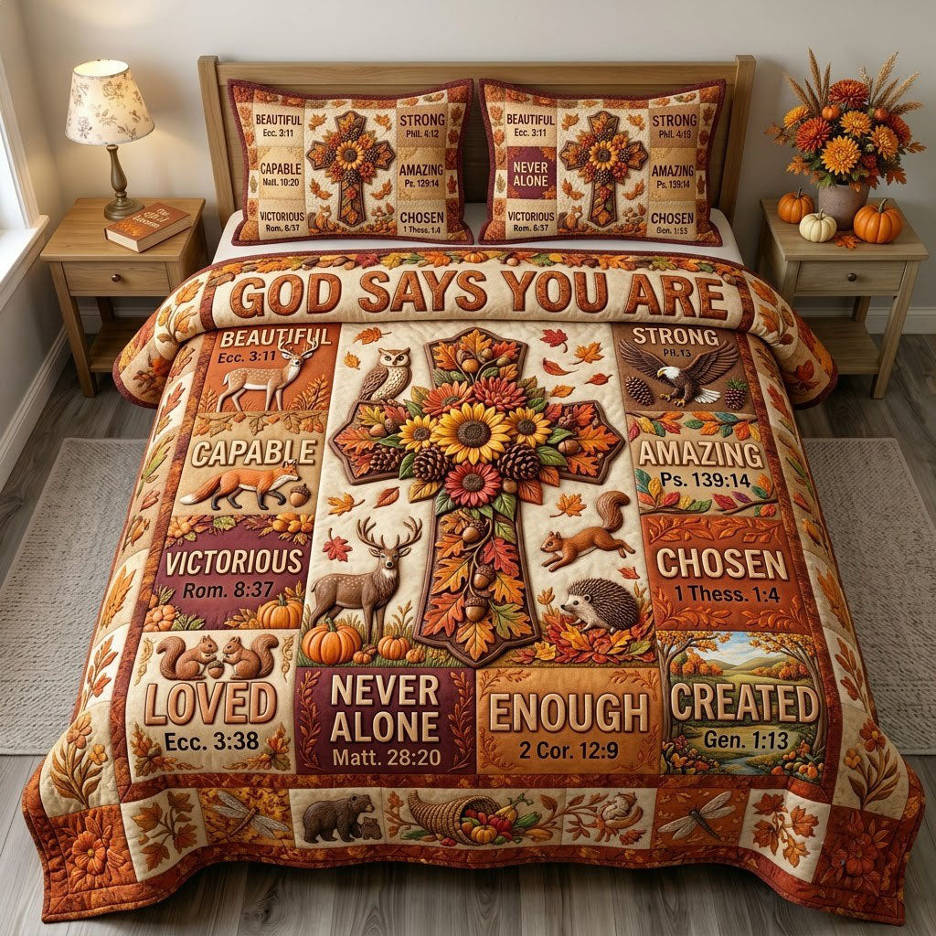 Autumn Floral Bible 3 Piece Quilted Bedding Set Gift For Christians