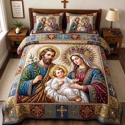 Pearl Holy Family Christian 3 Piece Quilted Bedding Set Gift For Christians
