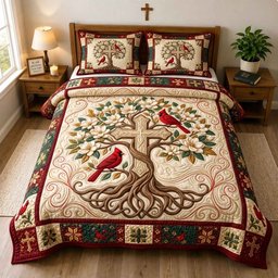 Cardinal Faith 3 Piece Quilted Bedding Set Gift For Bird Lovers