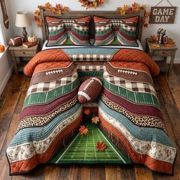 Football Game Day 3 Piece Quilted Bedding Set Gift For Sports Fans