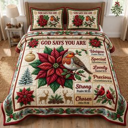 Floral Bible 3 Piece Quilted Bedding Set Christmas Gift For Christians