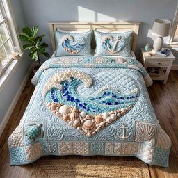 Pearl Coastal Whisper Beach 3 Piece Quilted Bedding Set Gift For Beach Lovers