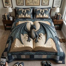 Wing of Dominion Dragon 3 Piece Quilted Bedding Set Gift For Gothic Decor Lovers