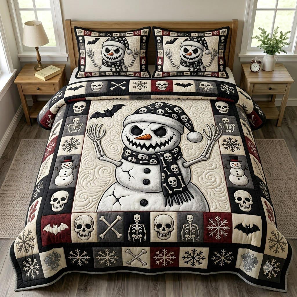 Gothmas Snowman 3 Piece Quilted Bedding Set Gift For Holiday Decor Lovers