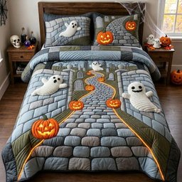 Ghostly Graveyard Nights 3 Piece Quilted Bedding Set Gift For Gothic Decor Lovers