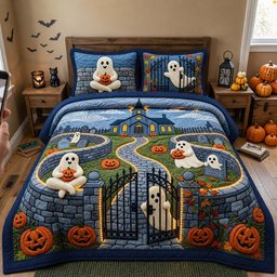 Ghostly Graveyard Nights 3 Piece Quilted Bedding Set Gift For Gothic Decor Lovers