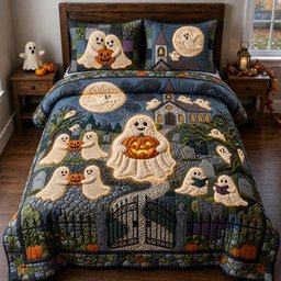 Ghostly Graveyard Nights 3 Piece Quilted Bedding Set Gift For Gothic Decor Lovers