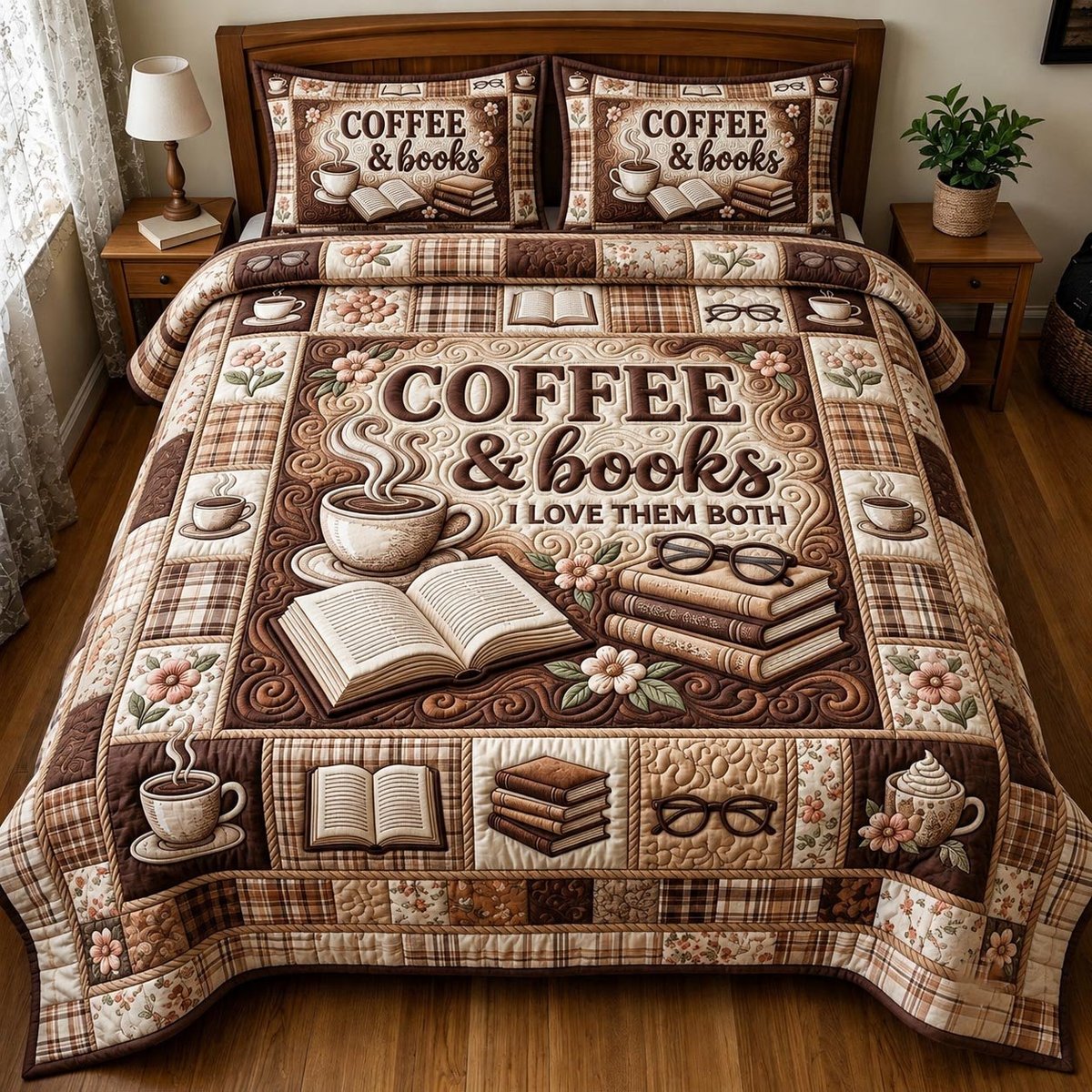 Book Lover 3 Piece Quilted Bedding Set Gift For Book Lovers