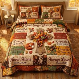 Autumn Floral Bible 3 Piece Quilted Bedding Set Gift For Christians