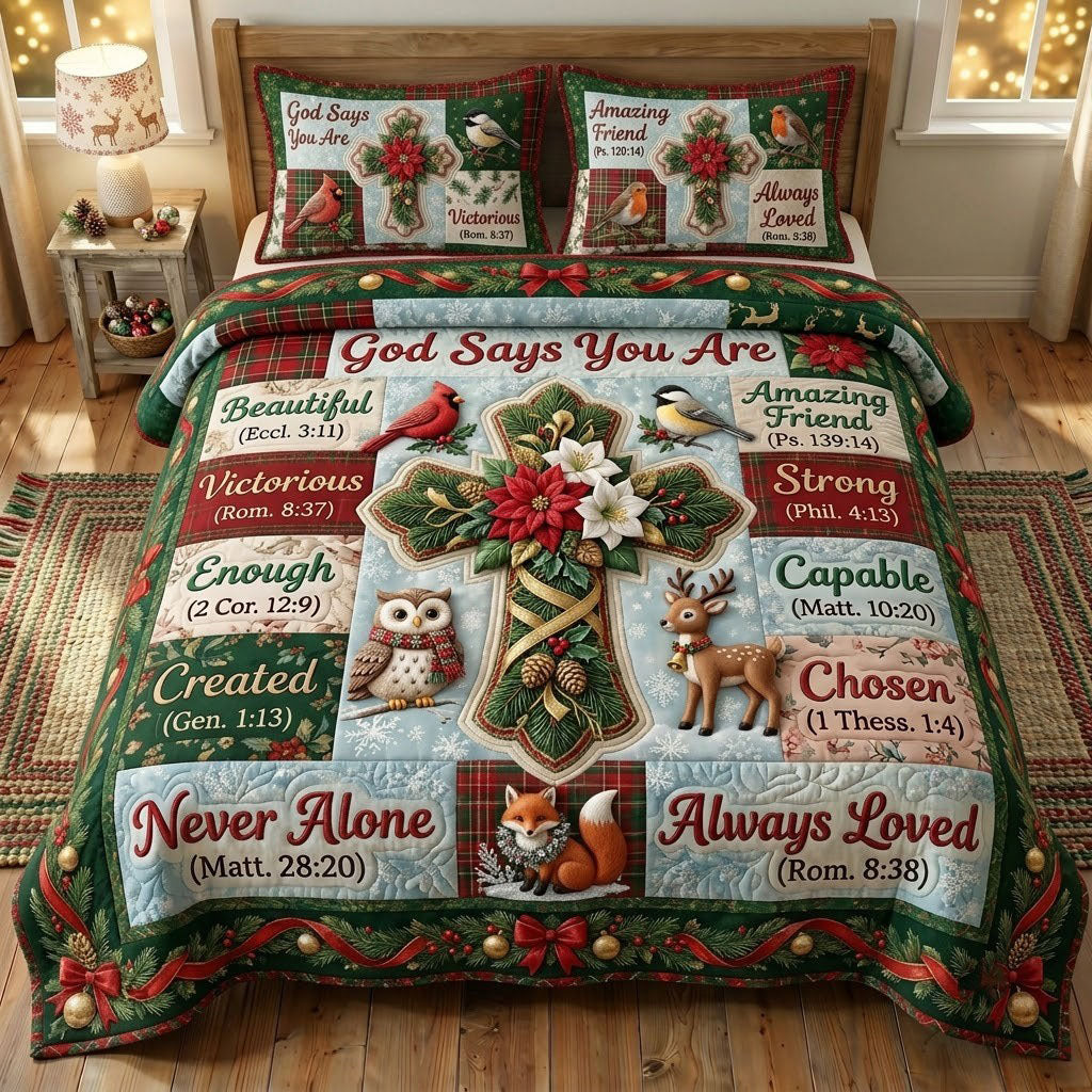 Floral Bible 3 Piece Quilted Bedding Set Christmas Gift For Christians