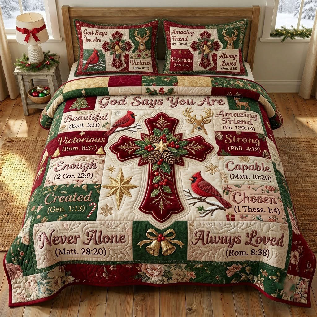 Floral Bible 3 Piece Quilted Bedding Set Christmas Gift For Christians