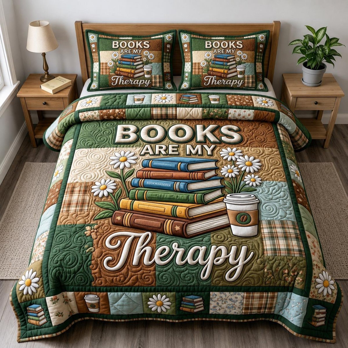 Book Lover 3 Piece Quilted Bedding Set Gift For Book Lovers
