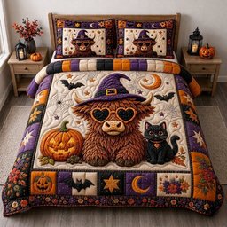 Boo Cow 3 Piece Quilted Bedding Set Gift For Cow Lovers
