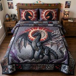 Legends of the Dragon 3 Piece Quilted Bedding Set Gift For Fantasy Lovers